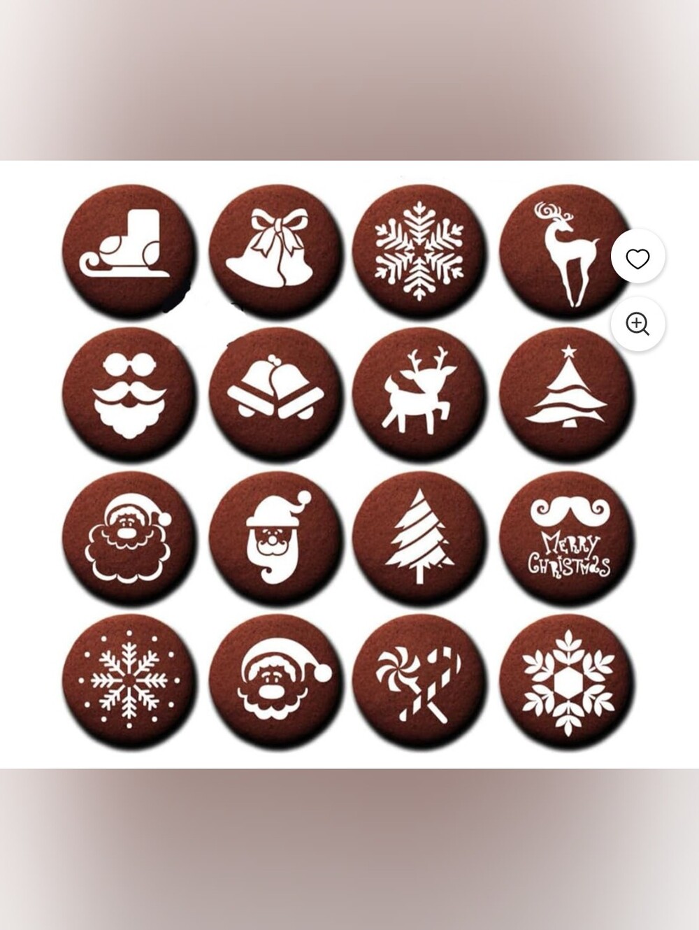 BNIP 16 Pcs Holiday Decorating Stencil Set For Coffee,Cake, Mousse,Diy Projects
